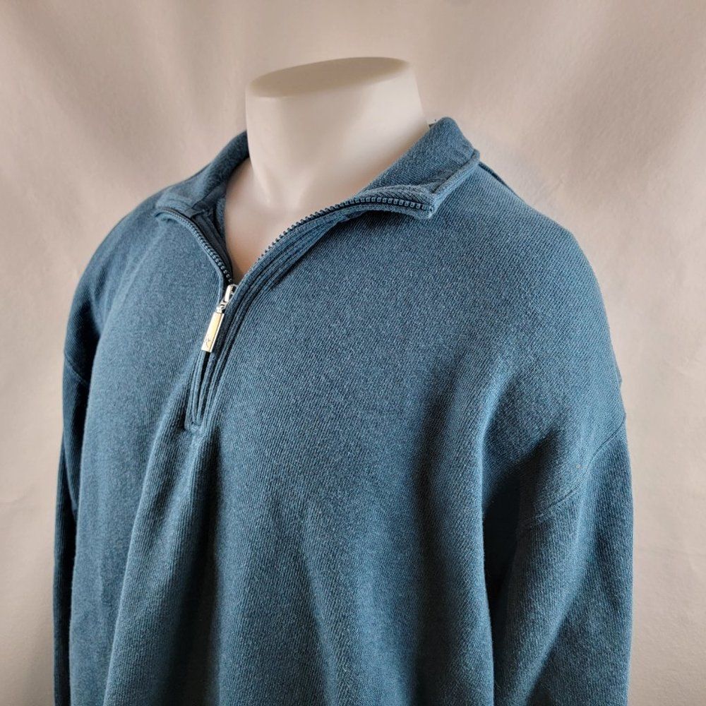 ORVIS Sweater Mens XL Blue 1/4 Zip Cotton Pullover Outdoors Heavy Collared